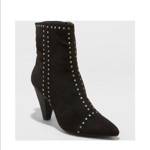 Microsuede Studded Heeled Bootie